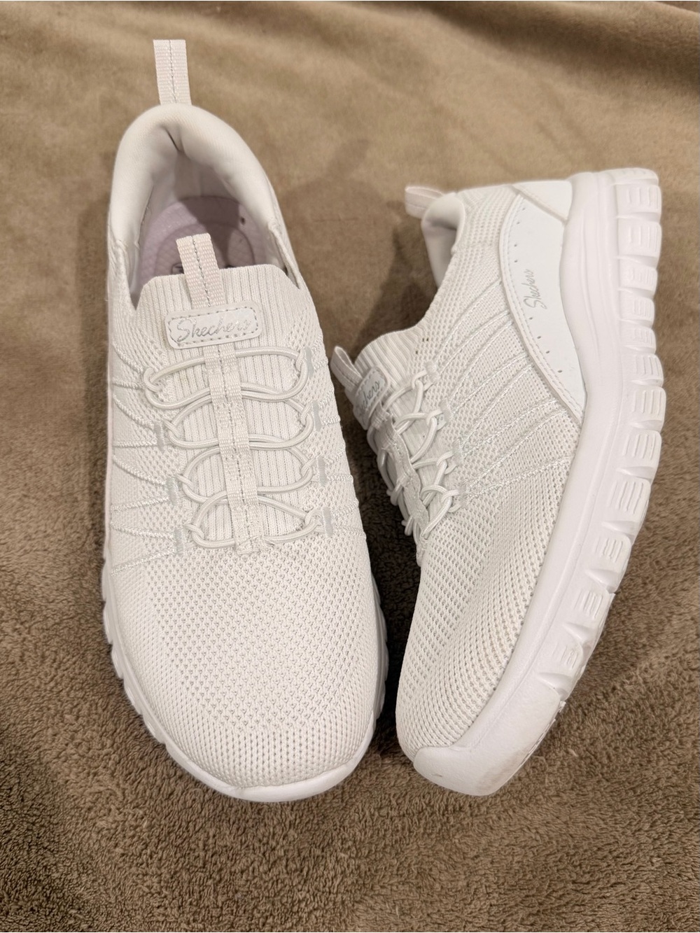 Skechers Women's All-White Slip-On Knit Athletic Sneakers